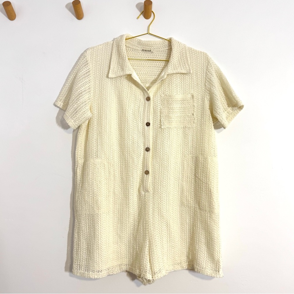 SOLDAS Revival Altar’d State Knit Boho Retro 70s Shorts Romper Cover Ivory Cream - Picture 2 of 8